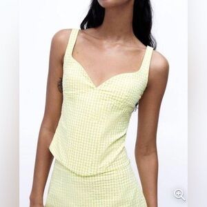 NWT ZARA CORSET Lime green and white gingham sleeveless corset top.Sz S